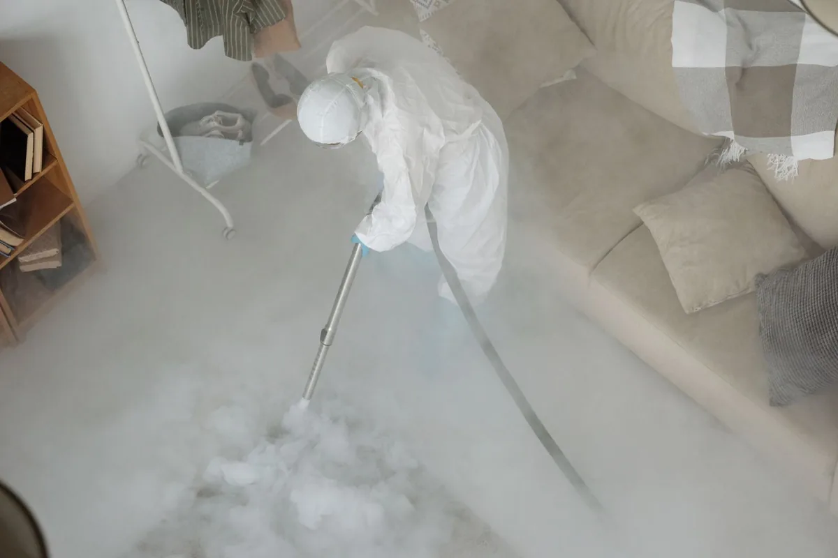 Biohazard cleanup technician in protective equipment, Centennial Hills, Las Vegas, NV
